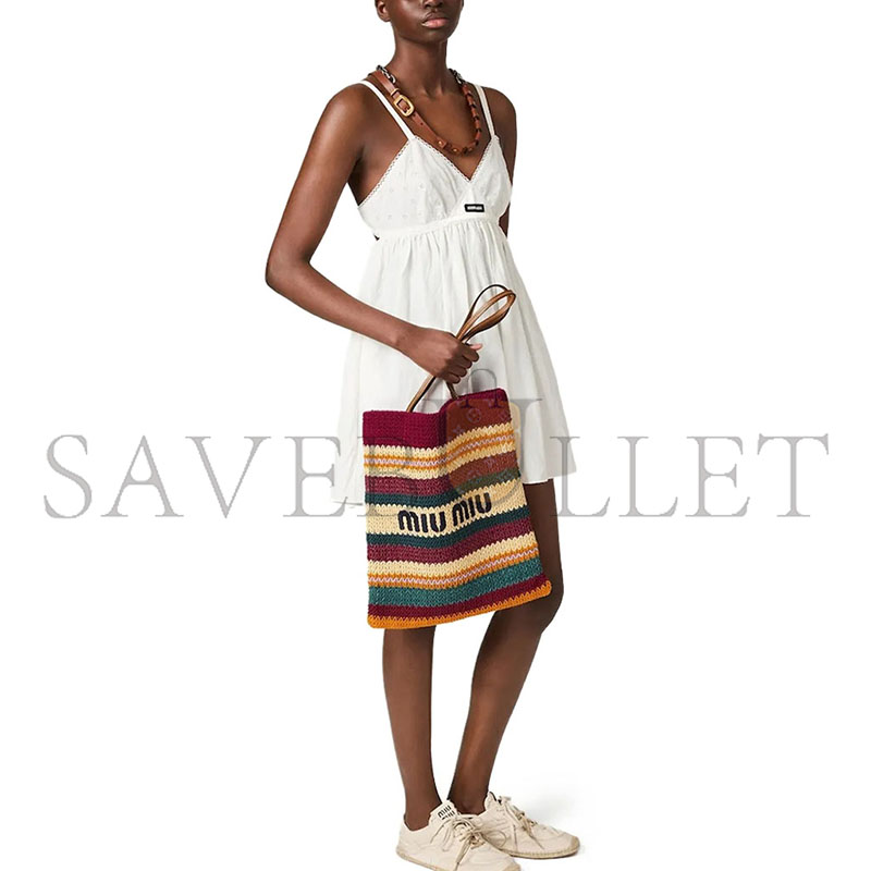 MIU MIU RAFFIA-EFFECT WOVEN TOTE BAG 5BG248 (41*32cm)
